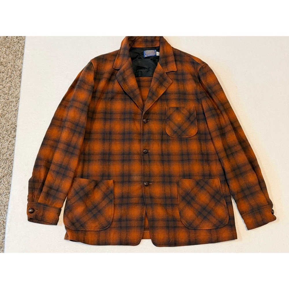 VTG Pendleton 49er Wool Leather Button Chore Jacket Men L Plaid Flannel Shacket